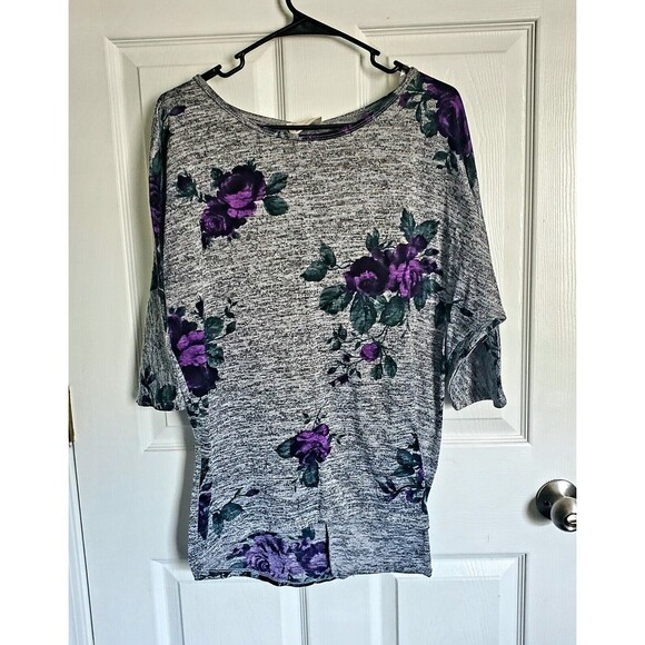 Bobbie Brooks Sweater Gray With Purple Flowers XL - Picture 1 of 8